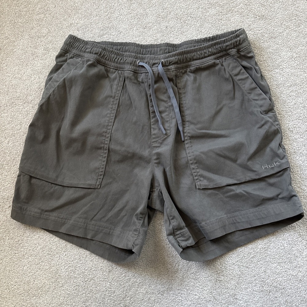 Huk Shorts‎ Mens 34 Brown Corduroy Pinwale 5.5" Inseam Beach EUC Drawstring